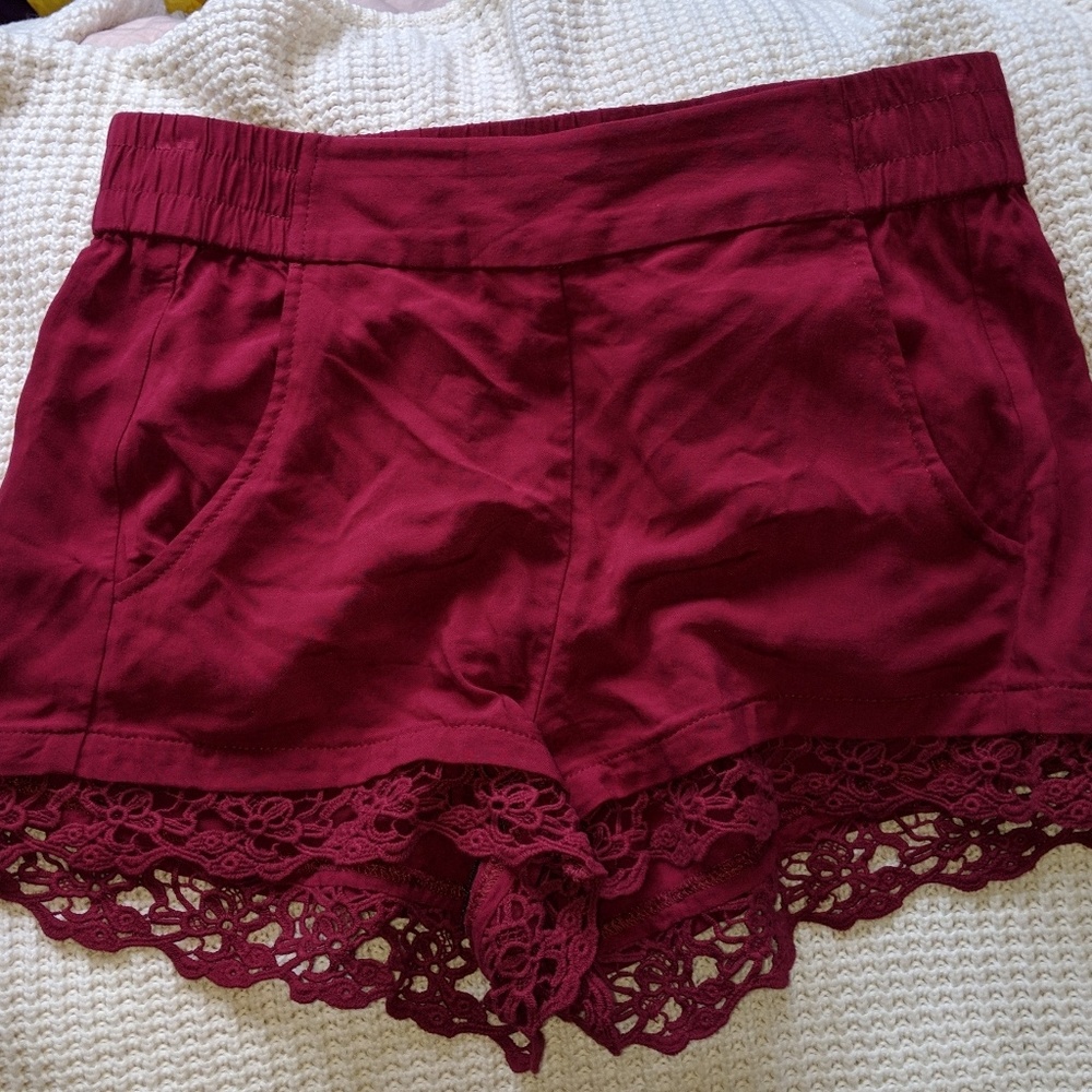 Express Red Wine Lace Spring Shorts XS